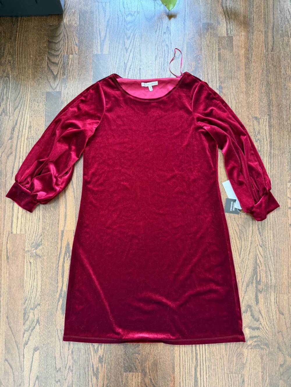 NWT Sandra Darren Wine Velvet Dress with 3/4 Sleeves